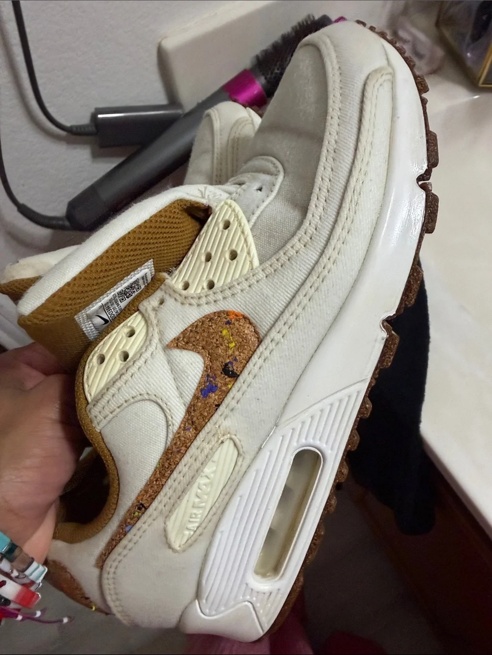 Kids White and Brown Floral Accent Athletic Sneakers
